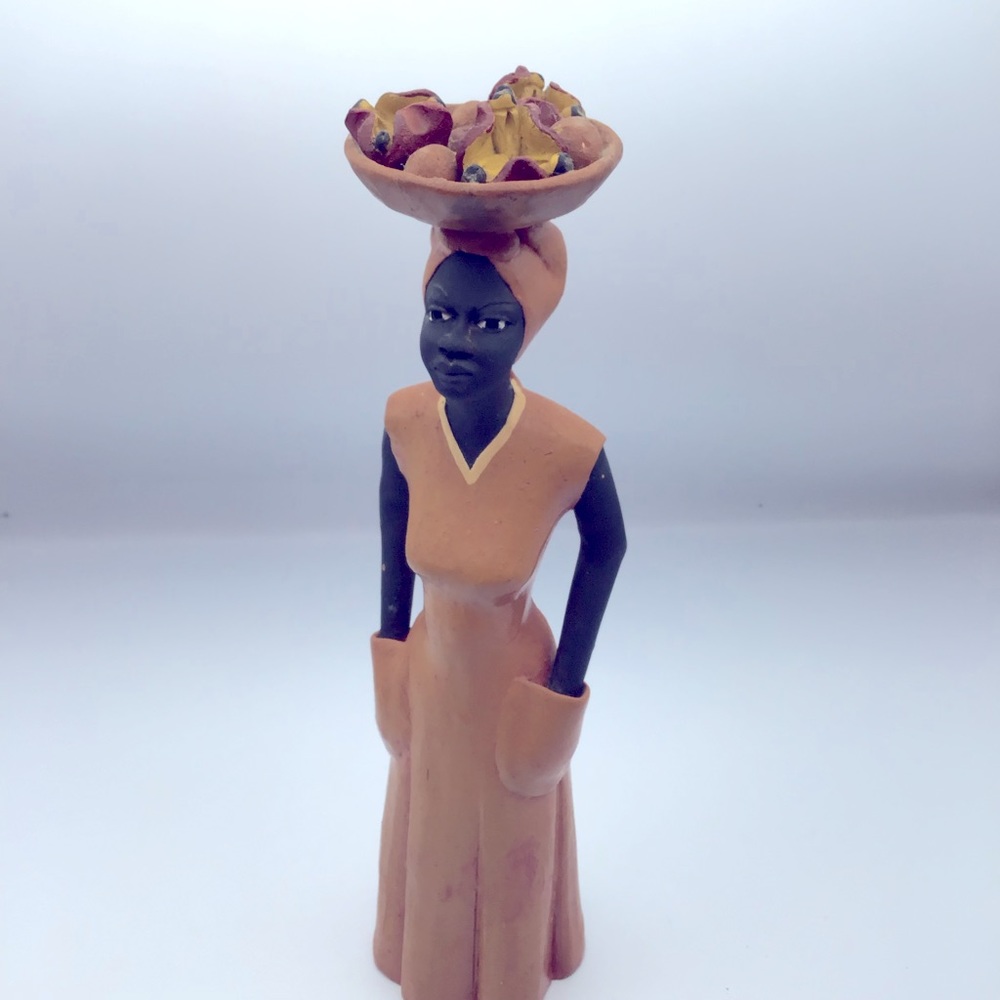 African Art Terra Cotta Hand Painted Ebony Lady Beautiful Details